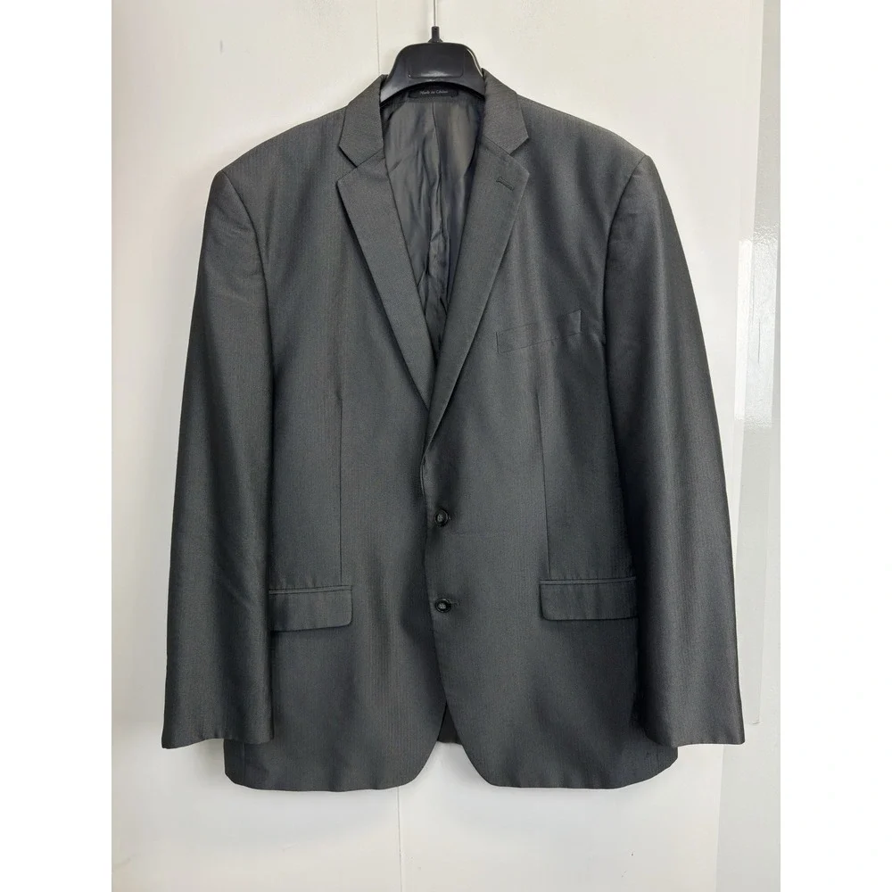 Calvin Klein Men's 46L Sport Coat Blazer Two Button Grey Herringbone Poly Blend‎